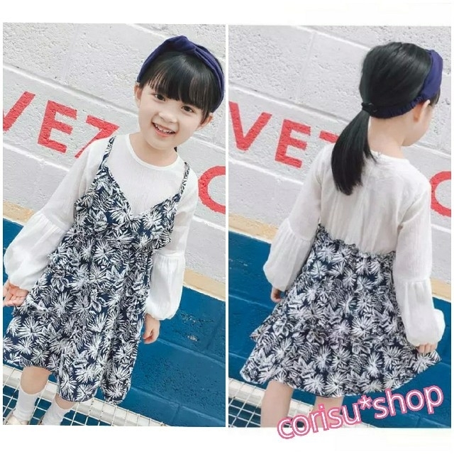 ＊新商品＊ 110cm 重ね着風 リゾート柄 スナップ付 ワンピース キッズ/ベビー/マタニティのキッズ服女の子用(90cm~)(ワンピース)の商品写真