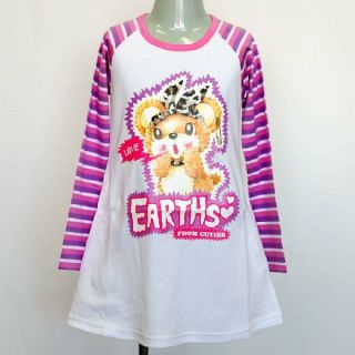 アースマジック(EARTHMAGIC)の新品❣️ボーダーﾊﾟﾝｸﾏﾌｨワンピ120(ワンピース)