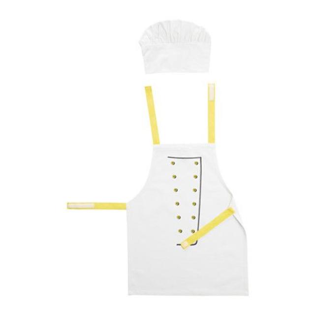 IKEA(イケア)の子供用エプロン コック帽付き, ホワイト/イエロー キッズ/ベビー/マタニティのこども用ファッション小物(その他)の商品写真