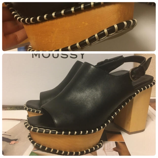 moussy(マウジー)の美品♡MOUSSY wooden soleサボサンダル♡マウジー厚底サンダル黒L レディースの靴/シューズ(サンダル)の商品写真