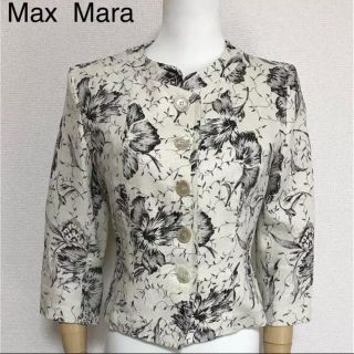 マックスマーラ(Max Mara)の正規品 マックスマーラ 麻100% ノーカラー ジャケット(ノーカラージャケット)