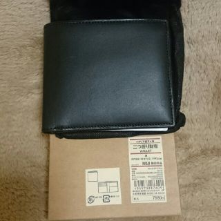 ムジルシリョウヒン(MUJI (無印良品))の◎新品 ◎ 無印良品 イタリア産ヌメ革 二つ折り財布／黒(財布)