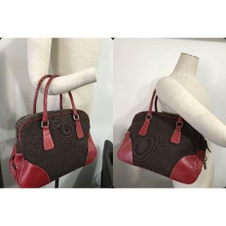 プラダ(PRADA)の●13.5万プラダ型押しレザー革＆キャンパスカナパボストンバッグ鍵付●良美↑(ボストンバッグ)