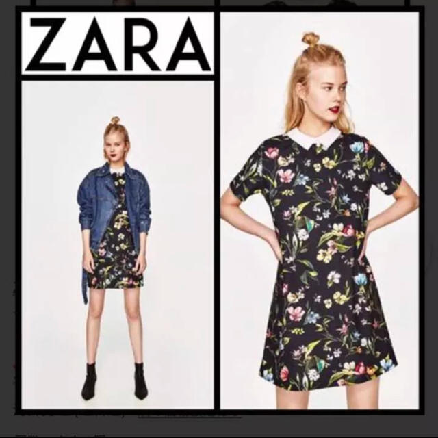 ZARA(ザラ)のZARA フラワープリントシャツカラーワンピ  新品未使用 レディースのワンピース(ひざ丈ワンピース)の商品写真