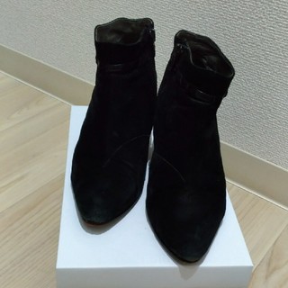 本革 スエード ショート ブーツ 22,5cm ブラック(ブーツ)