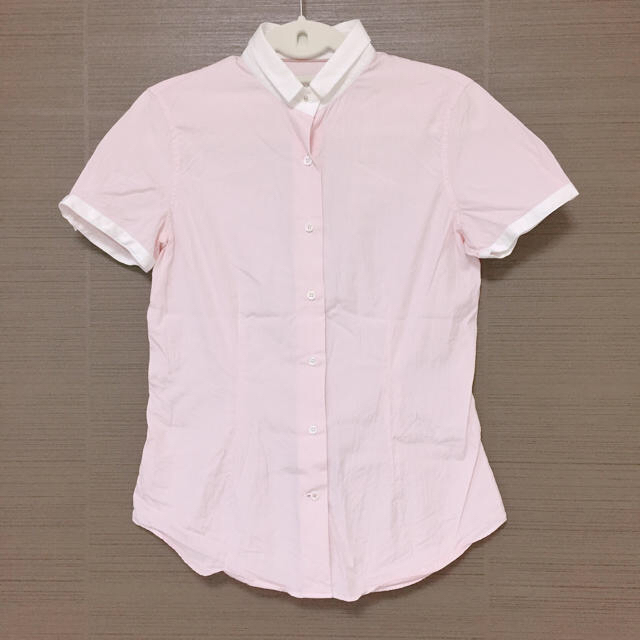 NATURAL BEAUTY BASIC(ナチュラルビューティーベーシック)のピンク ストライプ 半袖 ブラウス シャツ レディースのトップス(シャツ/ブラウス(半袖/袖なし))の商品写真