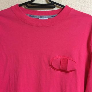 チャンピオン(Champion)のChampion デカロゴ 刺繍 長袖Tシャツ ロンT ピンク L ストリート(Tシャツ/カットソー(七分/長袖))