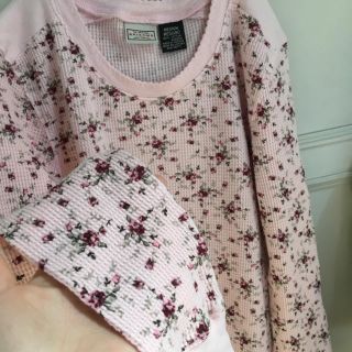 ロキエ(Lochie)のflower thermal🌹baby pink花柄サーマル古着vintage(カットソー(長袖/七分))