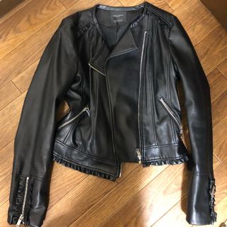 ザラ(ZARA)のzara フリルライダースジャケット(ライダースジャケット)