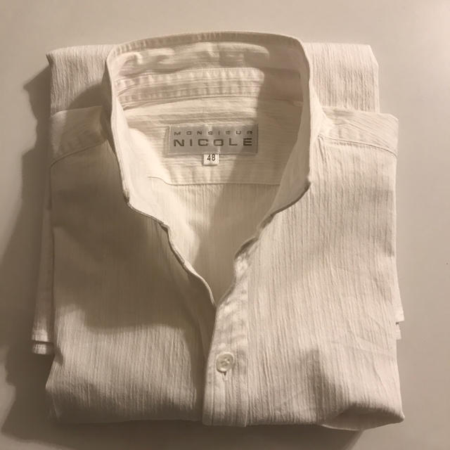 MONSIEUR NICOLE(ムッシュニコル)のNICOLE メンズ 長袖白シャツ スタンドカラー メンズのトップス(シャツ)の商品写真