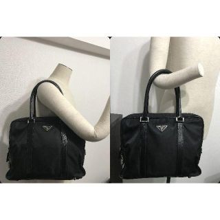 プラダ(PRADA)の●20万プラダサフィアーノ革レザー多ビジネスバッグVシリーズ黒ブリーフケース美品(ビジネスバッグ)