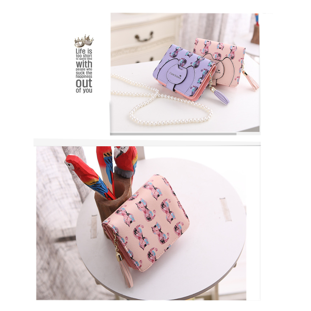 レディース ミニ 二つ折り タッセル 型押し 可愛い 猫柄 小銭 カード 財布  レディースのファッション小物(財布)の商品写真