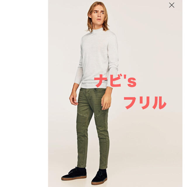 ZARA(ザラ)の新品 完売 ストレッチ バイカー デニム メンズ カーキ スキニー ダメージ メンズのパンツ(デニム/ジーンズ)の商品写真