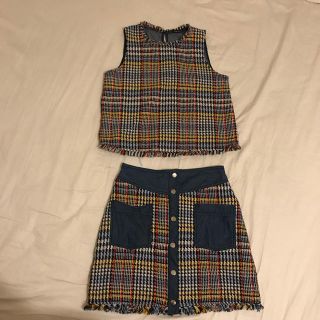 ザラ(ZARA)のZARA 美品☆2018ss ツイードとデニムのセットアップ(セット/コーデ)