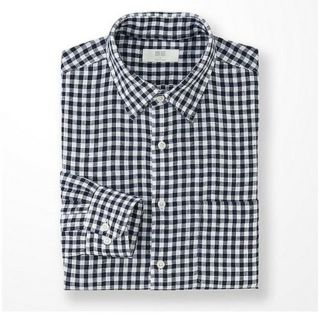 ユニクロ(UNIQLO)の美品 ユニクロ リネンシャツ ギンガムチェック ネイビー メンズM(シャツ)