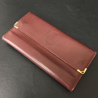 カルティエ(Cartier)のカルティエ 長財布 レザー ボルドー 赤 収納 サイフ 革 中古(財布)