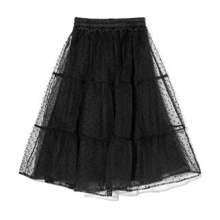 グレイル(GRL)の新品未使用GRLオーガンジードットスカート♡黒(ひざ丈スカート)