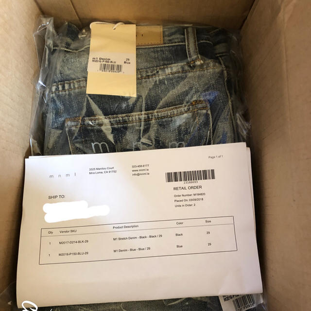 【値下げ】新品 未使用 mnml M1 DENIM BLUE ダメージ デニム