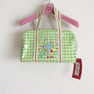 キャスキッドソン(Cath Kidston)の未使用★グリーンゲイト フラワー刺繍 ハンドバッグ ギンガムチェック柄 ガーリー(ハンドバッグ)