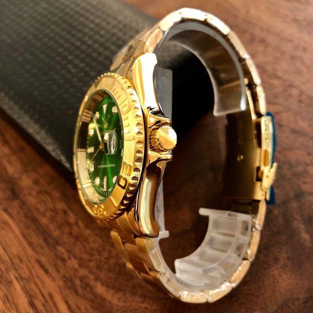 ☆期間限定☆最安値！DEERFUN◇クォーツ メタル腕時計・グリーン×ゴールド メンズの時計(金属ベルト)の商品写真