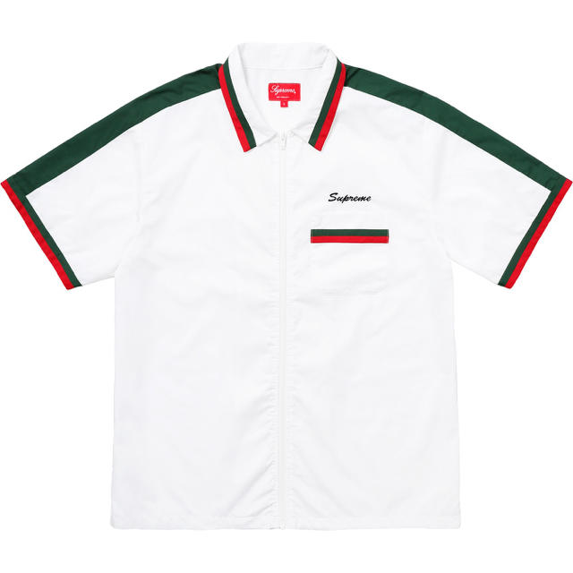 Supreme 2018SS Zip Up Work Shirt シュプリーム ジップアップワークシャツ 半袖シャツ スクリプトロゴ刺繍 サイドライン ホワイト サイズS 【221120】【新古品】【me04】