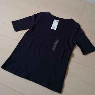 ユニクロ(UNIQLO)の新品☆リブボートネックT ネイビー(Tシャツ(半袖/袖なし))