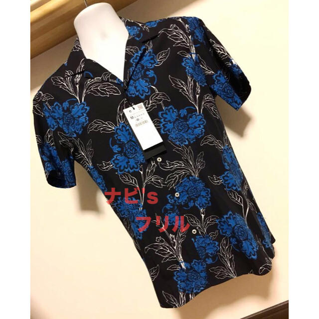 ZARA(ザラ)の新品 完売 ZARA MAN 花柄 シャツ Ｍ 40 メンズ 黒 青 半袖 メンズのトップス(シャツ)の商品写真