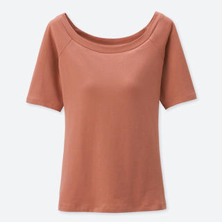 ユニクロ(UNIQLO)のユニクロ ブラバレエネックT（半袖）Lサイズ／オレンジ 新品タグ付き♪(Tシャツ(半袖/袖なし))