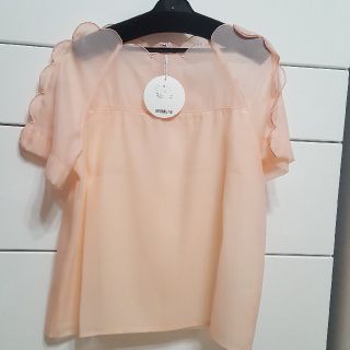 チェスティ(Chesty)の新品♡Chesty♡スカラップオーガンジートップス♡チェスティ♡ベージュ♡1(シャツ/ブラウス(半袖/袖なし))