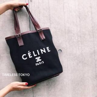 セリーヌ(celine)の極美品CELINE ロゴトート キャンバス ブラック ネイビー ブラウン コンビ(トートバッグ)