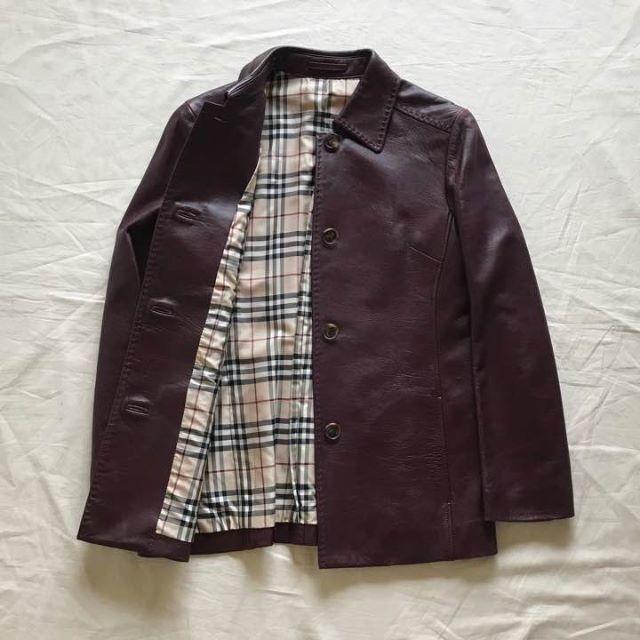 BURBERRY(バーバリー)の希少 バーバリー ロンドン 裏ノバチェック ミドル丈 ラムレザーコート ボルドー レディースのジャケット/アウター(その他)の商品写真