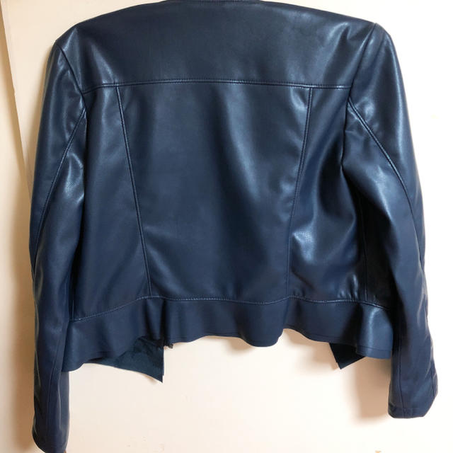 ZARA(ザラ)の美品 ザラ フリルジャケット ネイビー レディースのジャケット/アウター(ライダースジャケット)の商品写真