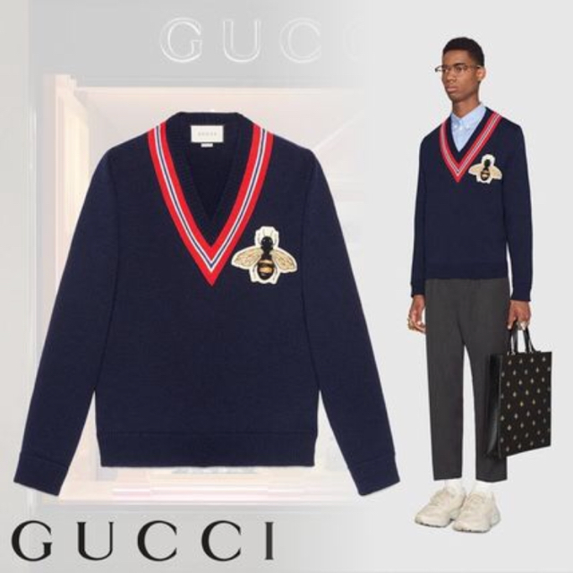 Gucci(グッチ)の【大幅値下げ】GUCCI ビーアップリケ付き ウールセーター メンズのトップス(ニット/セーター)の商品写真