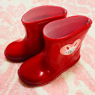 サンカンシオン(3can4on)の14cm 赤い 長靴 美品 サンカンシオン うさぎ ハート ピンク(長靴/レインシューズ)