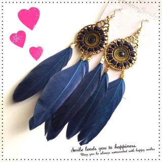 ♡フェザーピアス♡K ネイビー(ピアス)