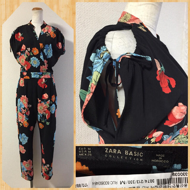 ZARA(ザラ)の美品♪ZARA（ザラ）花柄 総柄 デザイン袖 オールインワン レディースのパンツ(オールインワン)の商品写真