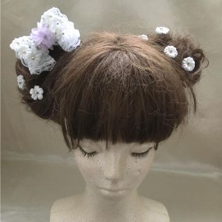 ヘアーアクセサリー♡レースリボンお花髪飾り♡花ピン付き(ヘアピン)