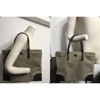 プラダ(PRADA)の●Gカード14万プラダ型押しレザー革キャンパス外ポケカナパ大き目トートバッグ美品(トートバッグ)