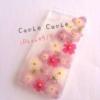 ⑤紫陽花バーベナ押し花iPhoneケース(モバイルケース/カバー)