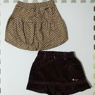 ★未使用★スカート・90㎝・チェック＆スカート・95㎝・茶色 　2枚セット(スカート)