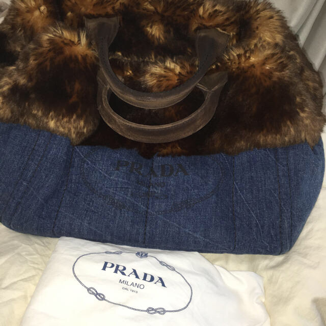 WEB限定デザイン 5/7まで☆【PRADA】カナパ ファー トートバッグ