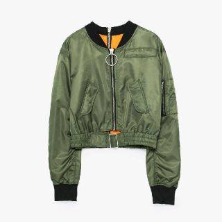 ザラ(ZARA)のZARA ショート丈ma-1 グリーン ミリタリー(ブルゾン)