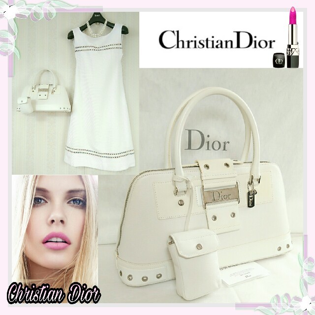 Christian Dior????春上品????清楚なオールレザーホワイトハンドバッグレディース