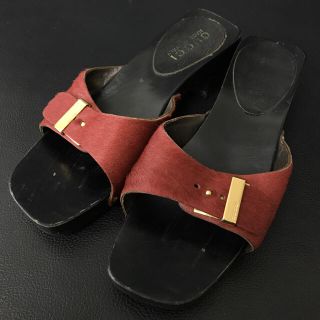 グッチ(Gucci)のGUCCI グッチ レザー 木 ウッドソール サンダル 35.5 ミュール(サンダル)