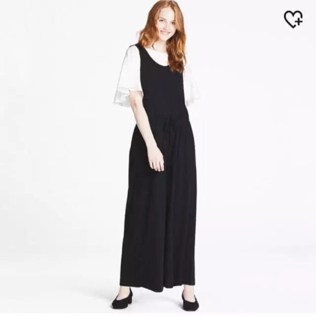 UNIQLO(ユニクロ)のユニクロ 　カットソーリブサロペット 　ブラック　M レディースのパンツ(サロペット/オーバーオール)の商品写真