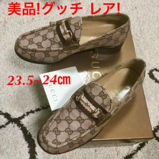 グッチ(Gucci)の美品!グッチ ホースビット GGモノグラムローファー 23.5~24㎝(ローファー/革靴)