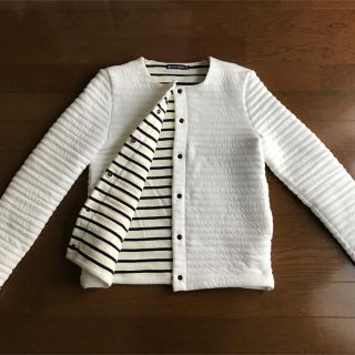 プチバトー(PETIT BATEAU)の新品プチバトーダウン風キルトキルティングジャケットスナップカーディガンボーダー柄(ブルゾン)