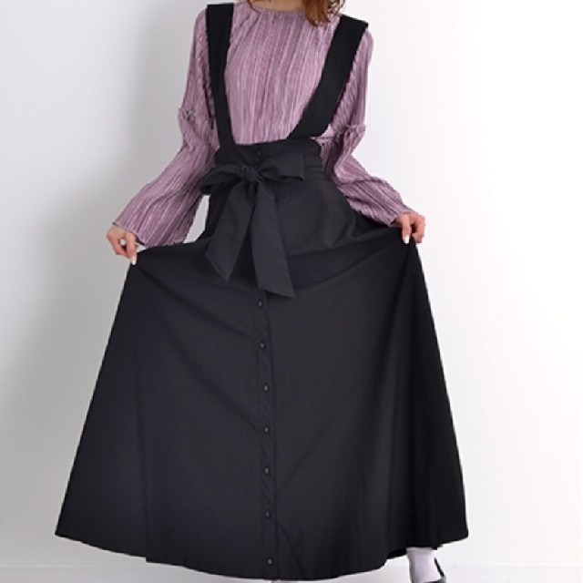 merlot(メルロー)のメルロープリュスmerlot plus ロングジャンパースカート☆黒 レディースのワンピース(ロングワンピース/マキシワンピース)の商品写真
