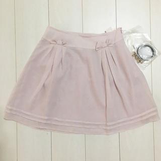 春色♡ リボン フレア スカート カラー ピンク 2WAY ベルト付き M(ミニスカート)