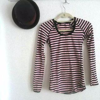 リップサービス(LIP SERVICE)のピンク×黒♡美シルエットボーダー(Tシャツ(長袖/七分))